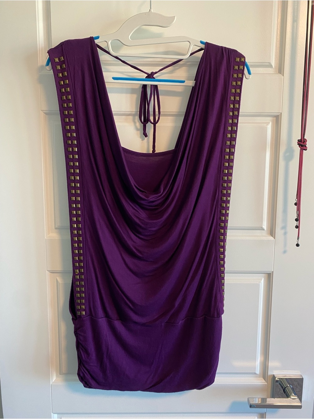 Purple Draped Tank Top with Studded Side Trim